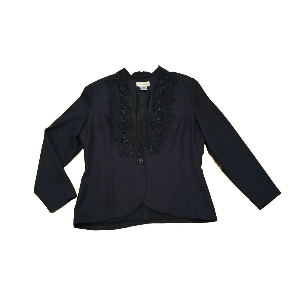 Che Studio Vintage Embroidered One Button Blazer Blue Women's 12 Office Work